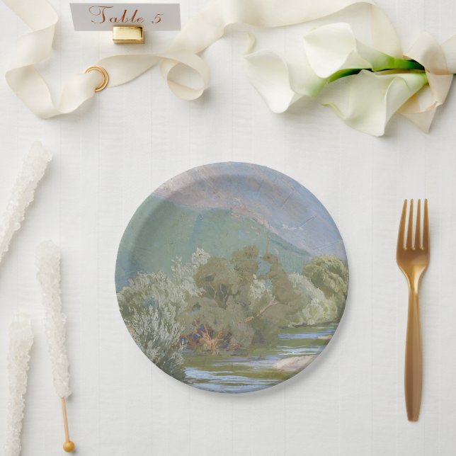 Aniene River Atemberaubende Jugendstil-Landschaft Pappteller (Hochzeit)