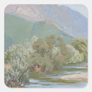 Aniene River Atemberaubende Jugendstil-Landschaft Quadratischer Aufkleber
