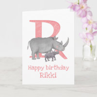 Animal ABC R est pour la carte d'anniversaire rhin