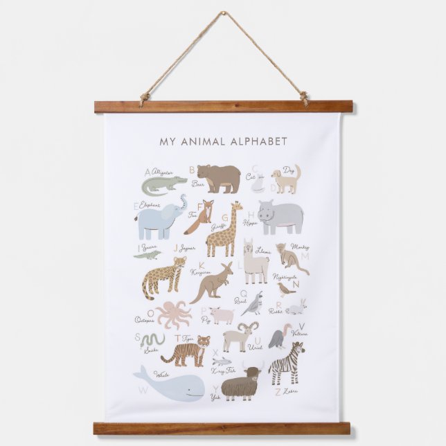 Animal Alphabet ABC Kinder Zimmerdekor Wandteppich Mit Holzrahmen (Vorderseite)