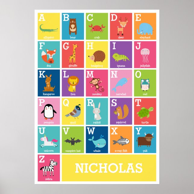 Animal Alphabet | Alphabet Wall Art Poster (Vorne)