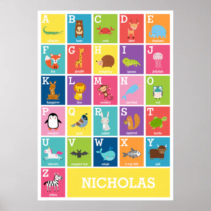 Animal Alphabet Alphabet Wall Art Poster Zazzle.ch