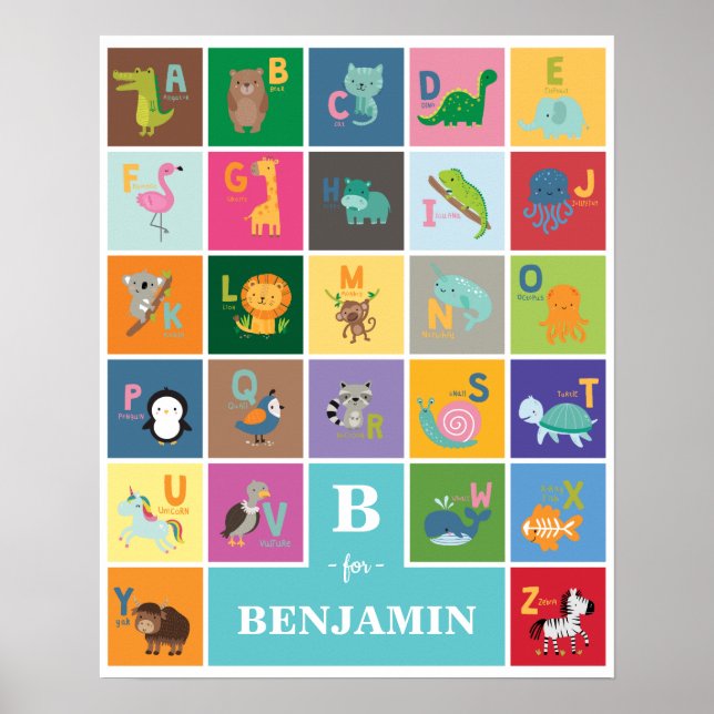 Animal Alphabet Kinder Kinderzimmer Spielzimmer Un Poster (Vorne)