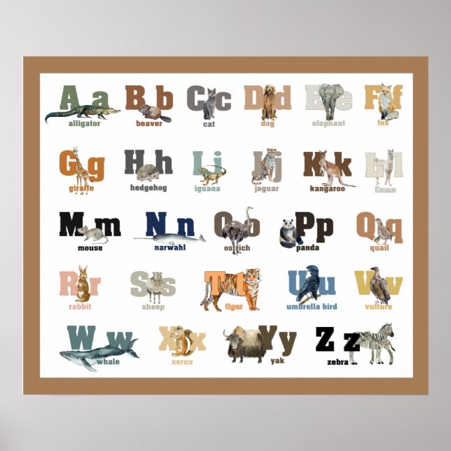 Animal Alphabet Kinderzimmer and Kid's 24 x 20 Poster (Vorne)