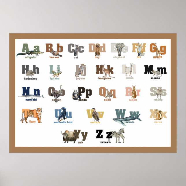 Animal Alphabet Kinderzimmer and Kid's 28 x 20 Pos Poster (Vorne)