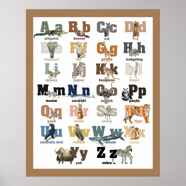 Animal Alphabet Kinderzimmer und Kinderwall Art Po Poster (Vorne)
