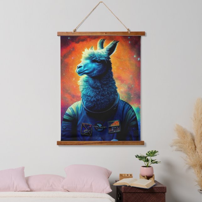 Animal Astronaut Space walk, Universum, Raum, Lama Wandteppich Mit Holzrahmen (Schlafzimmer)