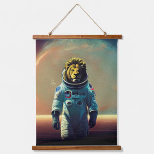 Animal Astronaut Space walk, Universum, Raum, Löwe Wandteppich Mit Holzrahmen