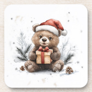 Animal Christmas Series Baby Bear Weihnachtsmannmü Getränkeuntersetzer