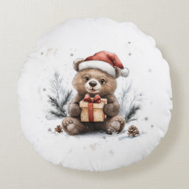 Animal Christmas Series Baby Bear Weihnachtsmannmü Rundes Kissen