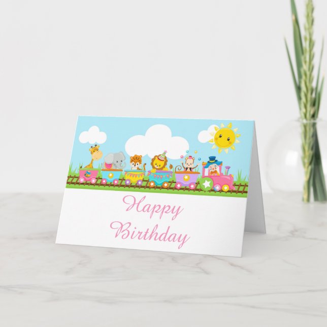 Animal Circus Train Kids Birthday Pink Karte (Vorderseite)
