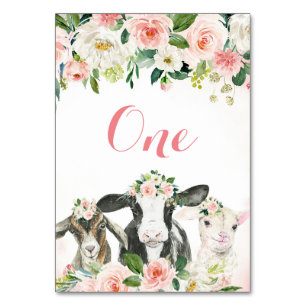 Animal de ferme Floral Girl Numéro de table