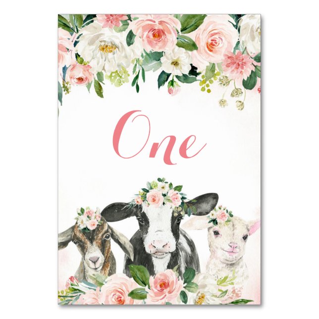 Animal de ferme Floral Girl Numéro de table (Par défaut)