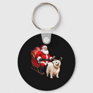 Animal Dog Lover Santa Sleigh Maltese Rentier Chr Schlüsselanhänger