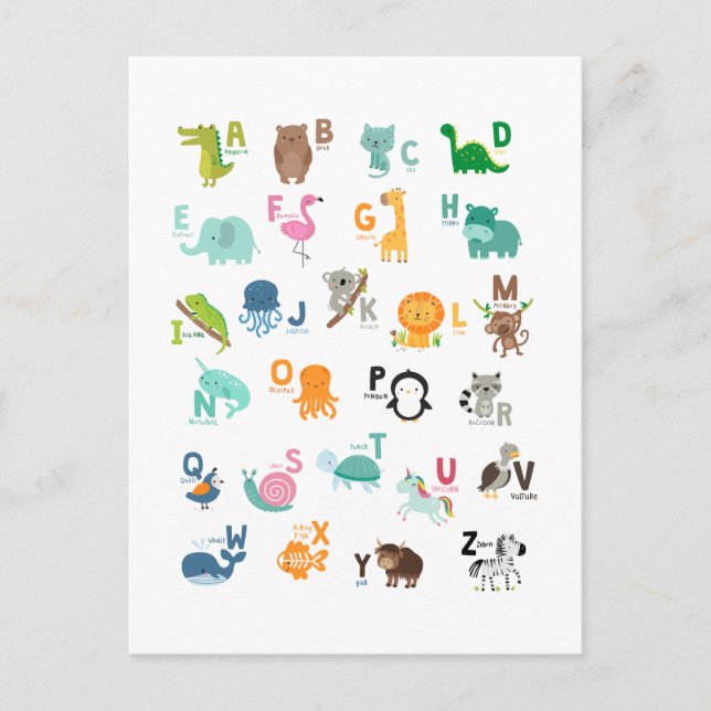 Animal Doodle Alphabet Postkarte (Vorderseite)