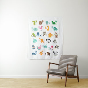 Animal Doodle Alphabet Wandteppich