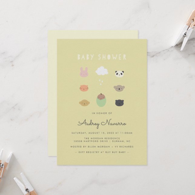 Animal Friends Baby Shower Sunshine Einladung (Vorderseite/Rückseite Beispiel)