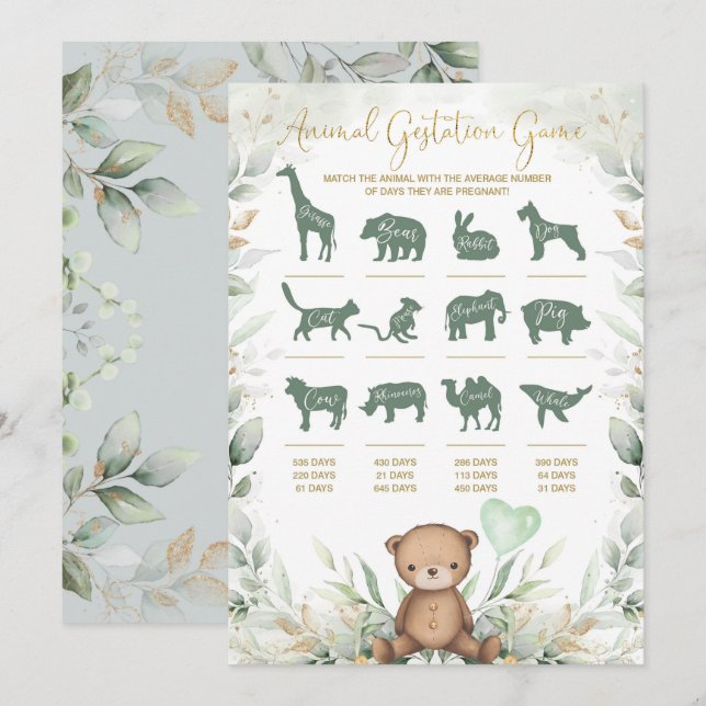 Animal Gestation Teddy Bear Baby shower Carte de j (Devant / Derrière)