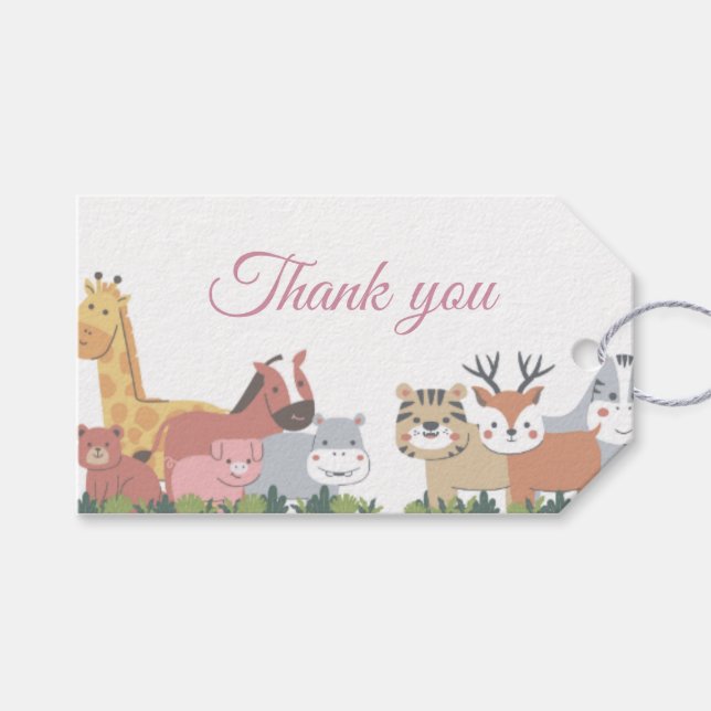 Animal Jungle Baby Dusche - Danke Geschenkanhänger (Vorderseite (Horizontal))