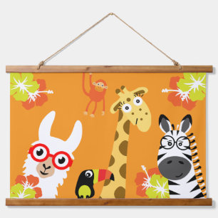 Animal Jungle Safari Wohngestaltung Wandteppich Mit Holzrahmen