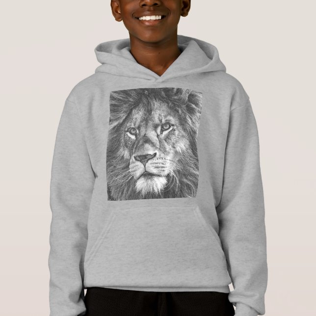 Animal Lion Front Print Kids Boys Modern Hoodie (Vorderseite)