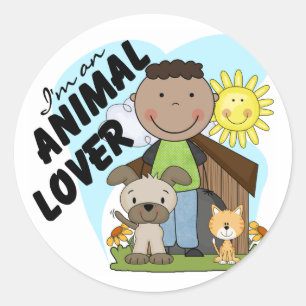 Animal Lover African American Boy Tshirts Runder Aufkleber
