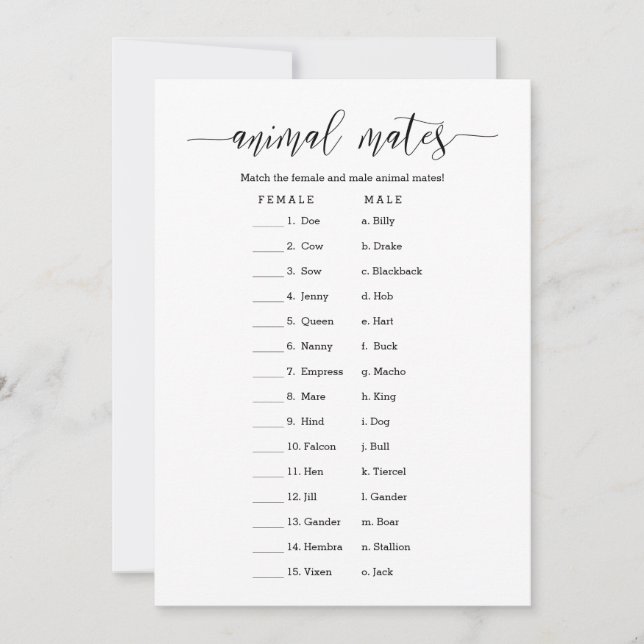 Animal Mates Brautparty Game Einladung (Vorderseite)