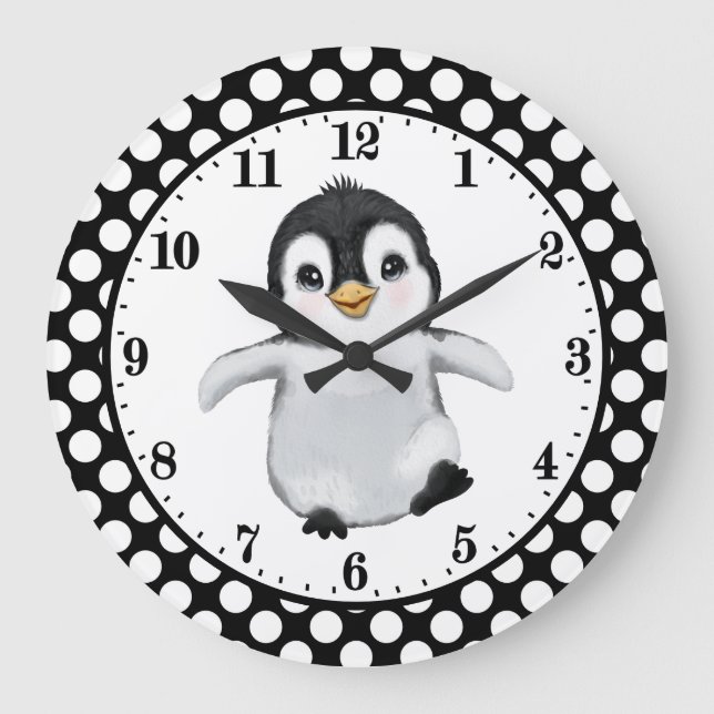 animal mignon amoureux de pingouin Grosse horloge (Recto)