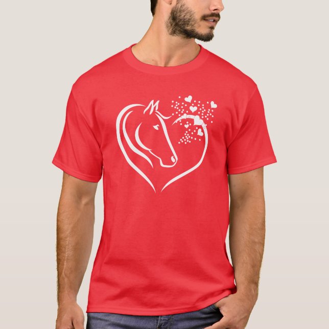 Animal Motif Pferde Portrait Herz Geschenkfritte T-Shirt (Vorderseite)
