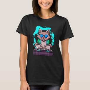 Animal Music Cat Musiker Retro Cat DJ Piano T-Shirt