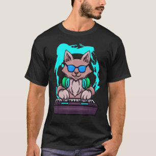 Animal Music Cat Musiker Retro Cat DJ Piano T-Shirt