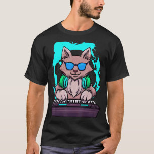 Animal Music Cat Musiker Retro Cat DJ Piano T-Shirt