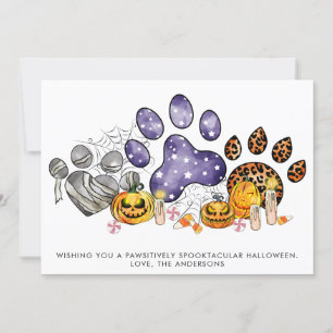 Animal Paw Prints Pumpkin Dog Cat Pet Halloween Feiertagskarte