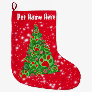 Animal Paw Red Green Silhouette Big Christmas Tree Großer Weihnachtsstrumpf