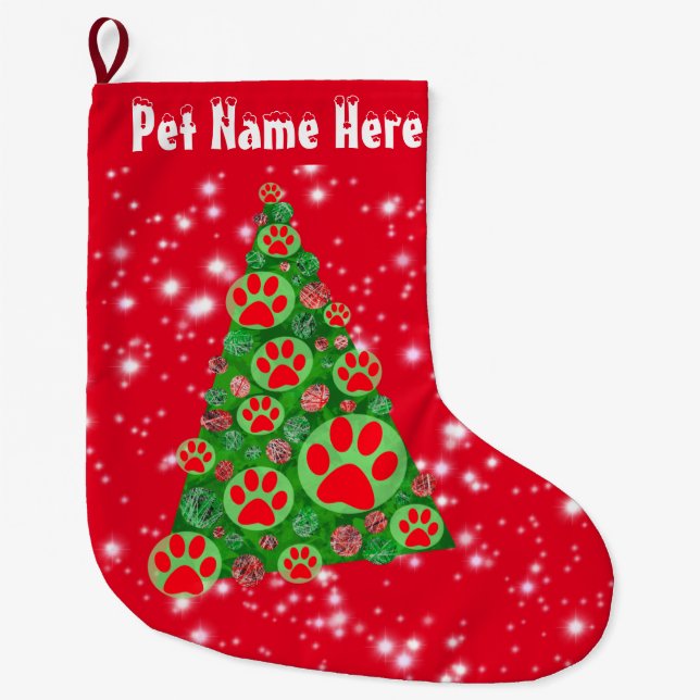 Animal Paw Red Silhouette Big Christmas Tree Großer Weihnachtsstrumpf (Vorderseite)