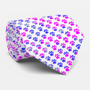 Animal Paw Silhouette bleu rose sur Cravate blanc