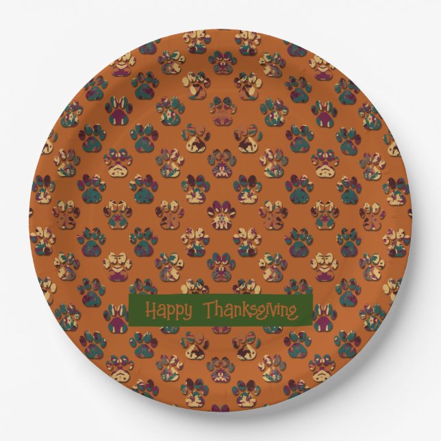 Animal Paw Silhouette Erntedank Pawty Dk Orange Pappteller (Vorderseite)