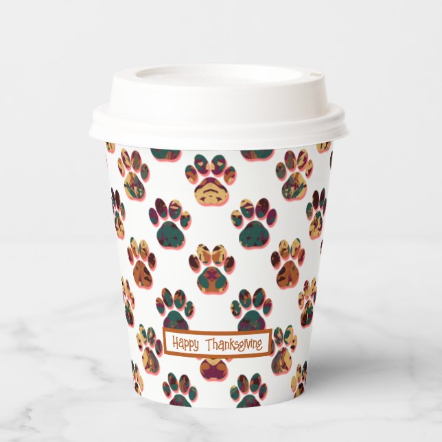 Animal Paw Silhouette Erntedank Pawty White Pappbecher (Vorderseite)