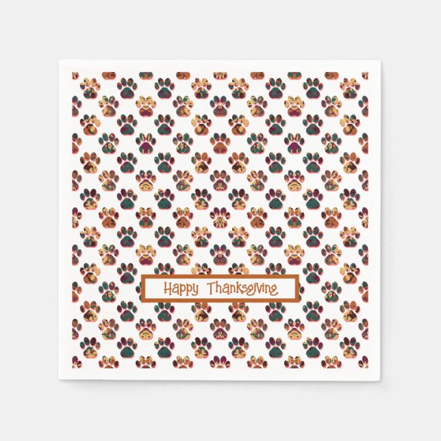 Animal Paw Silhouette Erntedank Pawty White Serviette (Vorderseite)