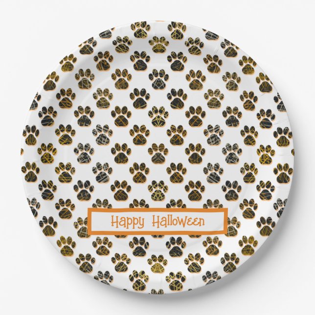 Animal Paw Silhouette Halloween Pawty White Pappteller (Vorderseite)