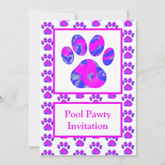 Animal Paw Silhouette Pool Pawty Pink Blue Einladung (Vorderseite)