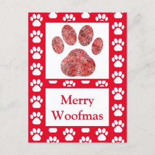 Animal Paw Silhouette Red White Frohe Weihnachten Postkarte