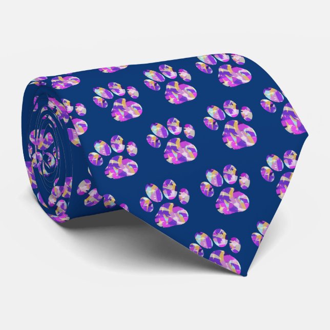 Animal Paw Silhouette violet rose sur Cravate bleu (Roulé)