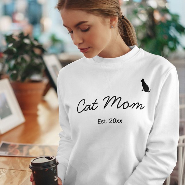 Animal Pet Lover Black Script Personalized Cat Mom Sweatshirt (Von Creator hochgeladen)