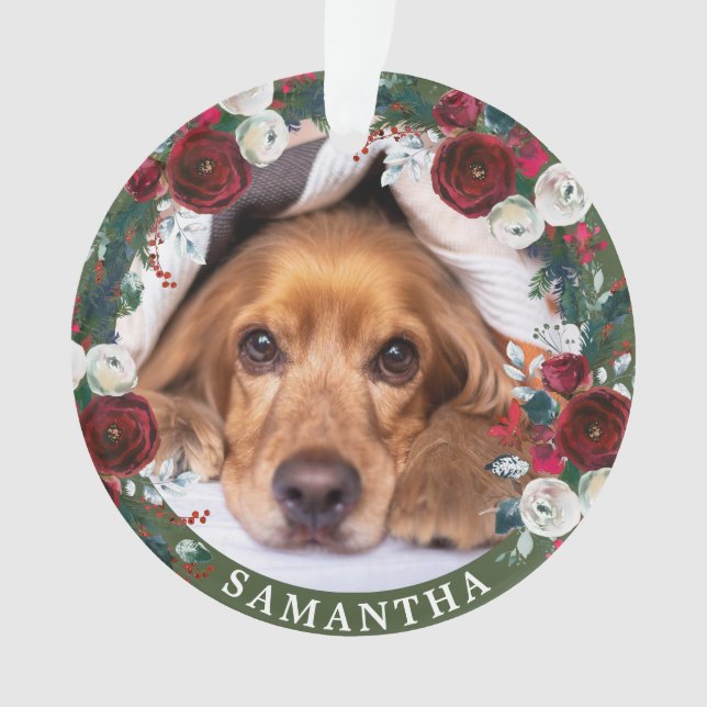Animal Photo Chien Rose rouge Wreath Ornement de N (devant)