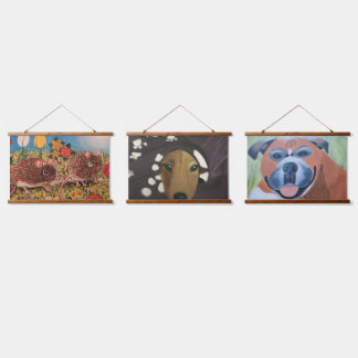 Animal portraits Wood Topped Wall Tapestry Wandteppich Mit Holzrahmen