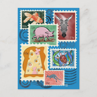 Animal Postage Stamps Postcards Feiertagspostkarte