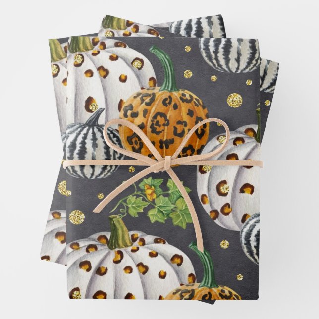 Animal Print Autumn Pumpkins Geschenkpapier Set (Beispiel)