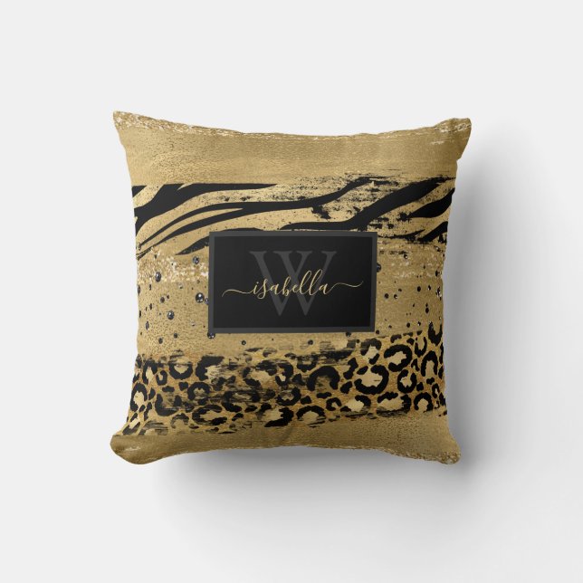 Animal Print Gold Black Kissen (Vorderseite)