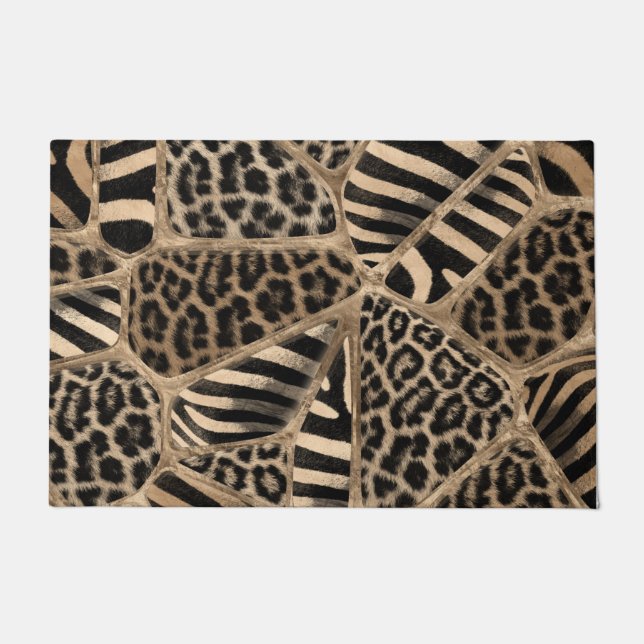 Animal Print - Leopard und Zebra - Pastellgold Fußmatte (Vorderseite)